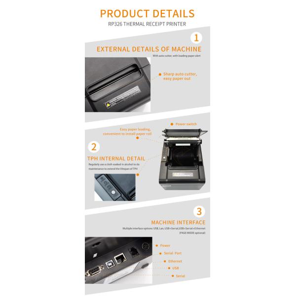 Easy Loading Thermal Receipt Printer RP326 Portable USB Ethernet Serial Parallel
