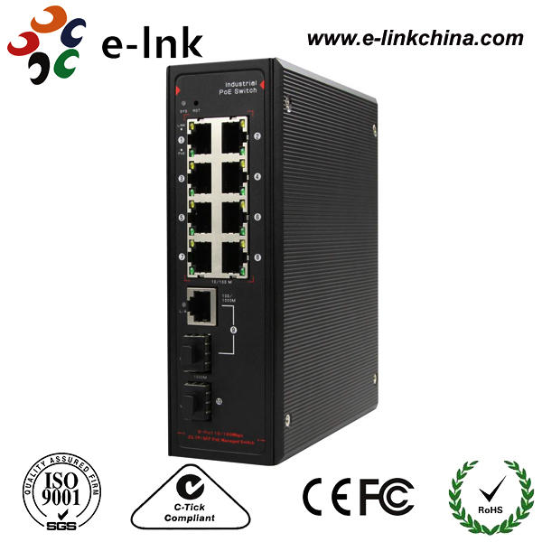 Network Managed Industrial Ethernet POE Switch P 8 10 / 100M RJ45 Ports 1 Gigabit TP SFP Combo Ports