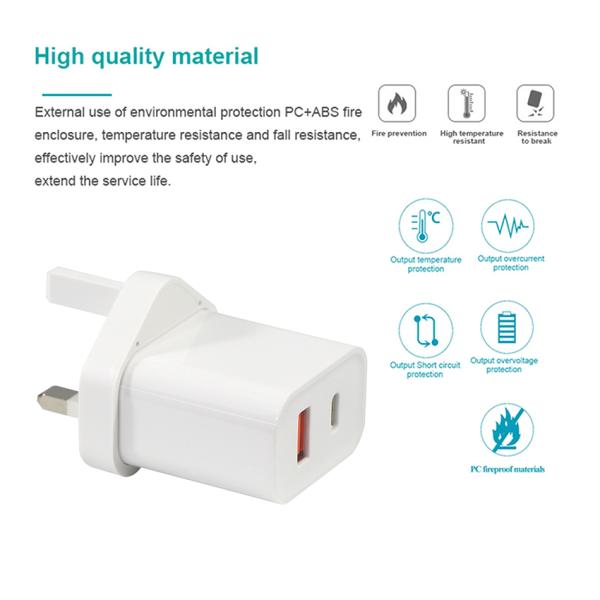 20W USB-C PD Fast Charger with QC3.0 for Mobile Phones