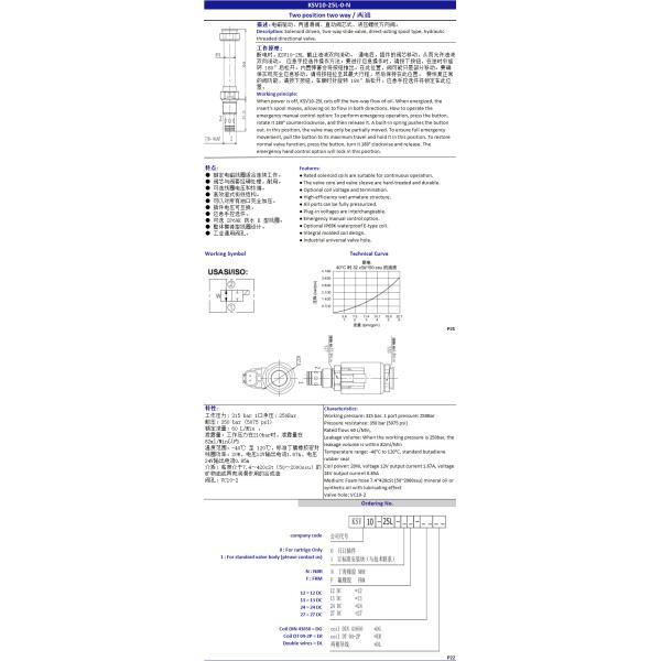KSF16-22-0-N Standard Cartridge Solenoid Valve Replacement With Two Way Two Position