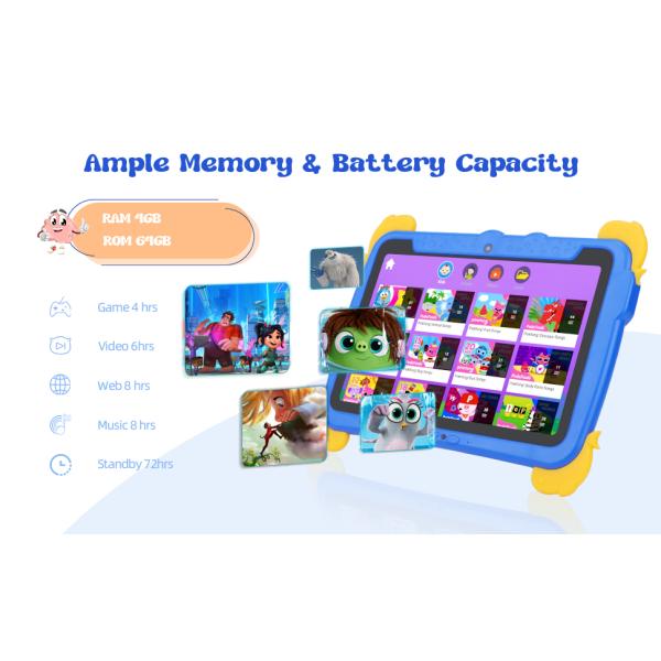 C idea Kids Tab 10.1inch Android 13 Tablet for Child 4GB RAM 64GB ROM Eye Protection Touchscreen for kids 3-8 ages