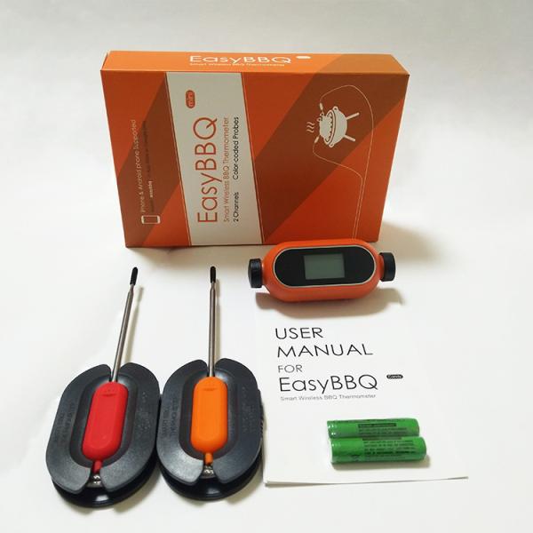 Orange Bluetooth Wireless Meat Thermometer Backlight Display For Grilling