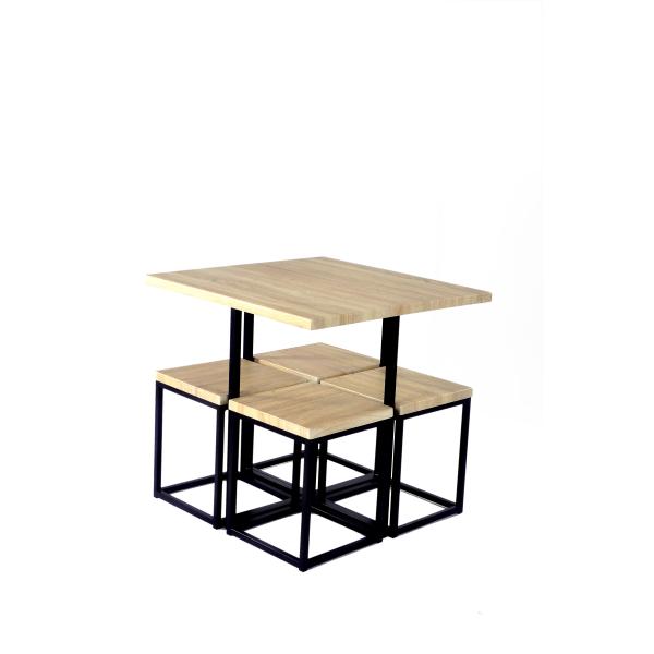 Wood And Steel Rectangular Dinning Table And Chair Set 4 Seater Furniture