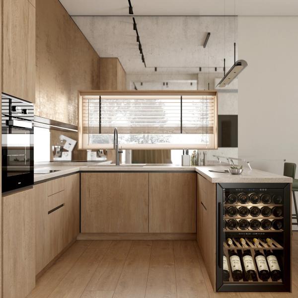 Custom Luxury Kitchen Cabinet Natural Color Wood Veneer Flat Kitchen Cabinet