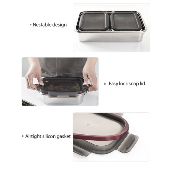 IKOO Leak Proof Stackable Lightweight Stainless Steel Food Storage Container Set for Meal Prep