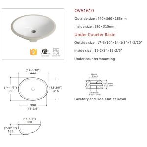 Rectangular Glazed Ceramic Undermount Bathroom Vanity Sink 3 Layered 400mm
