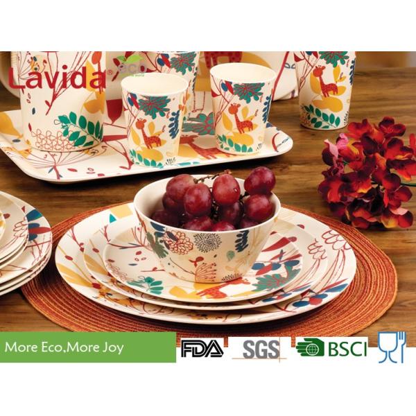 Bright Color Bamboo Fiber Dishes Custom Printing Smooth Surface Mat Finished