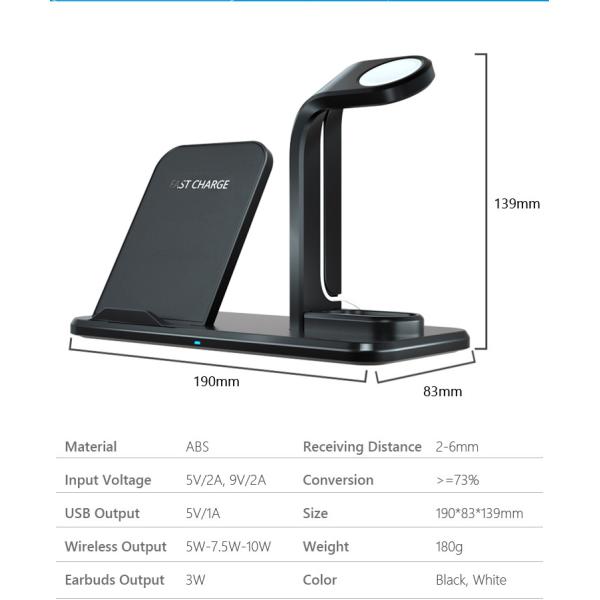 UCABLE 5W Multi Function 3 In 1 QI Wireless Charger