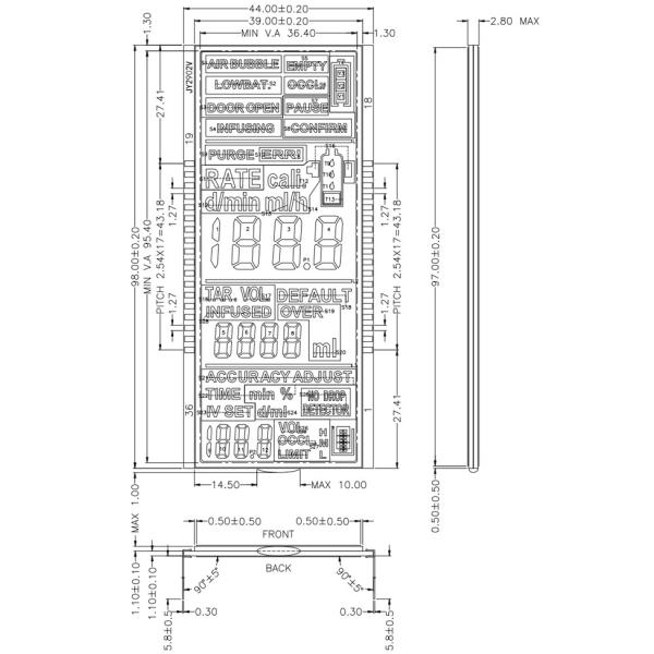 Mini 7 Segment LCD Display Module VA TN 36 Pins For Time Digit Front Glass Display