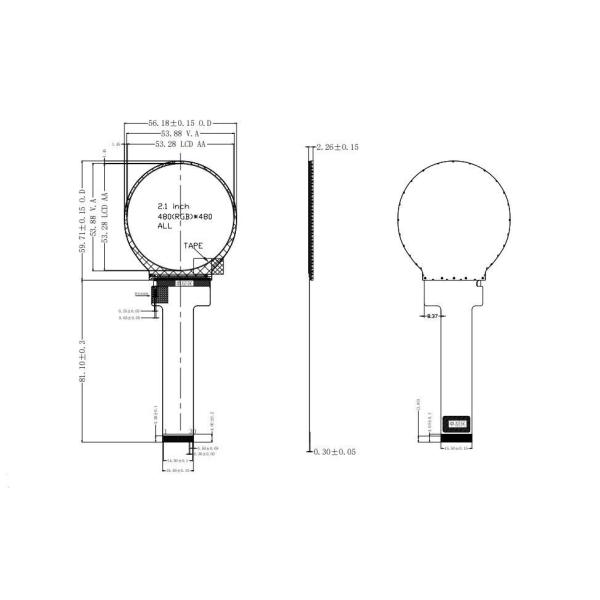 Sunlight Readable Round TFT LCD Screen Display 2.1 Inch 480x480 Resolution 1000nits