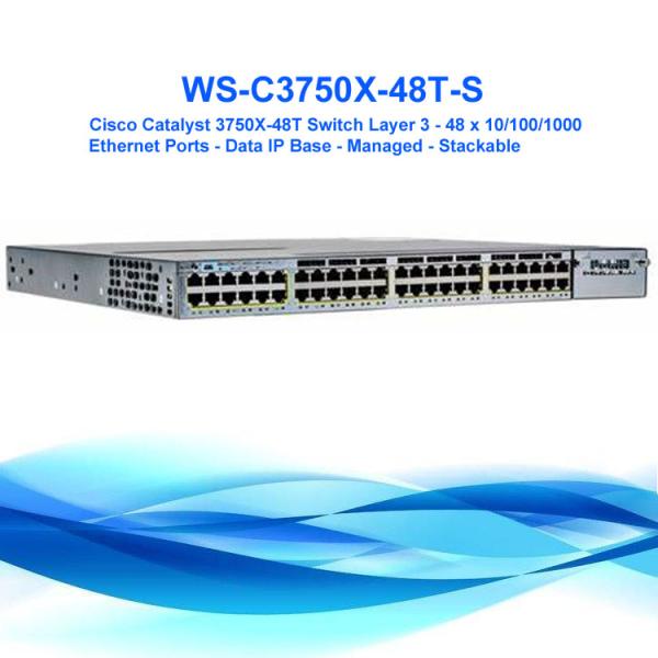 10/100/1000Mbps Cisco Network Switch 3750X Core WS-C3750X-48T-S 48 Port Durable