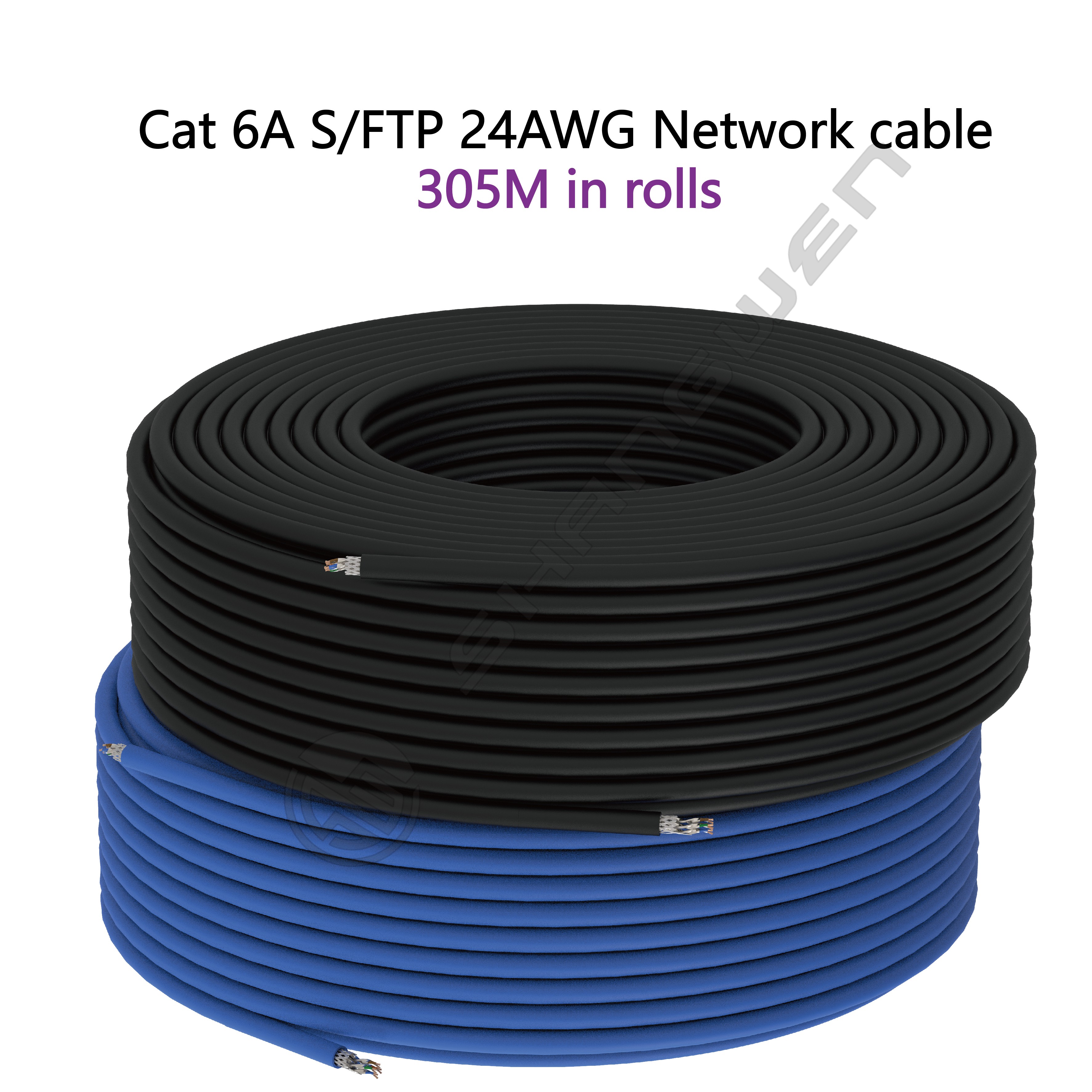 Blue Black 24awg FTP SFTP Shielded CAT6A Ethernet Network Cable 8 Conductor Patch Cord