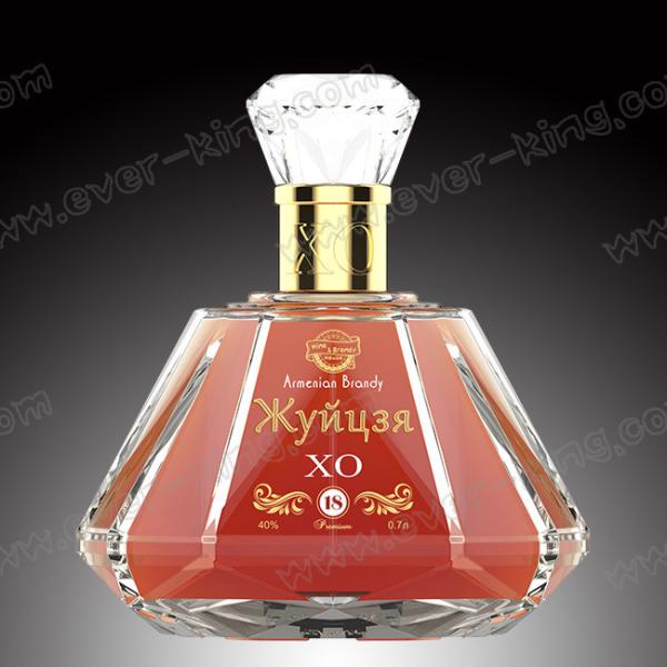High End Diamond Shape Glass Brandy Bottle Embossed