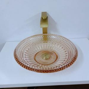 China Round Wash Basin Bowl Crystal Glass Amber Color Bathroom L450 * W450 * H120mm on sale