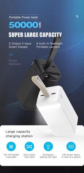 Quality Power Bank 50000mah Large Capacity Big Power Bank Mobile Charger Power Bank Led Display with Rope Handle for sale