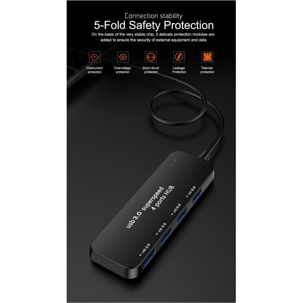 Ultra Thin 4 Port 3.0 USB HUBs For Computer High Speed Indicator 24AWG 70g