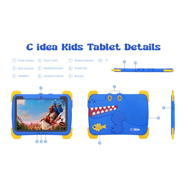 C idea Kids Tab 10.1inch Android 13 Tablet for Child 4GB RAM 64GB ROM Eye Protection Touchscreen for kids 3-8 ages
