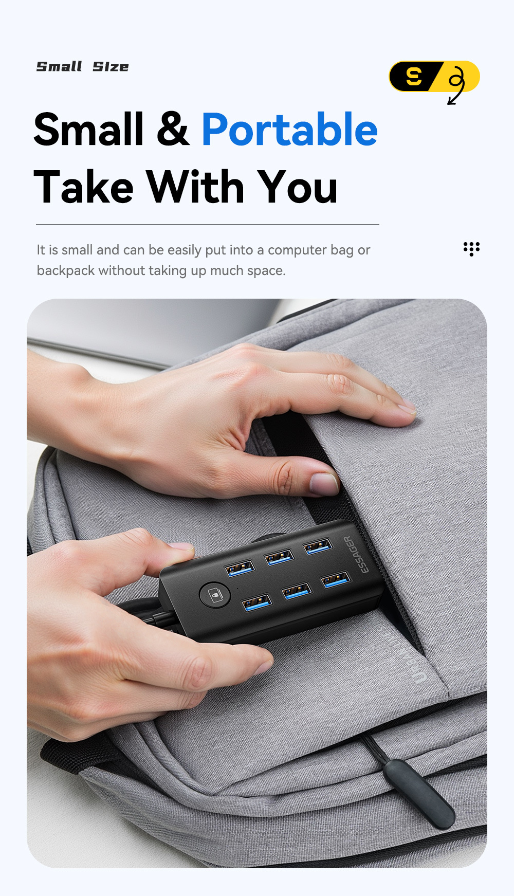 Essager ES-HB04 7-Port USB 3.0 Hub for Laptop PC 5Gbps Data Transfer