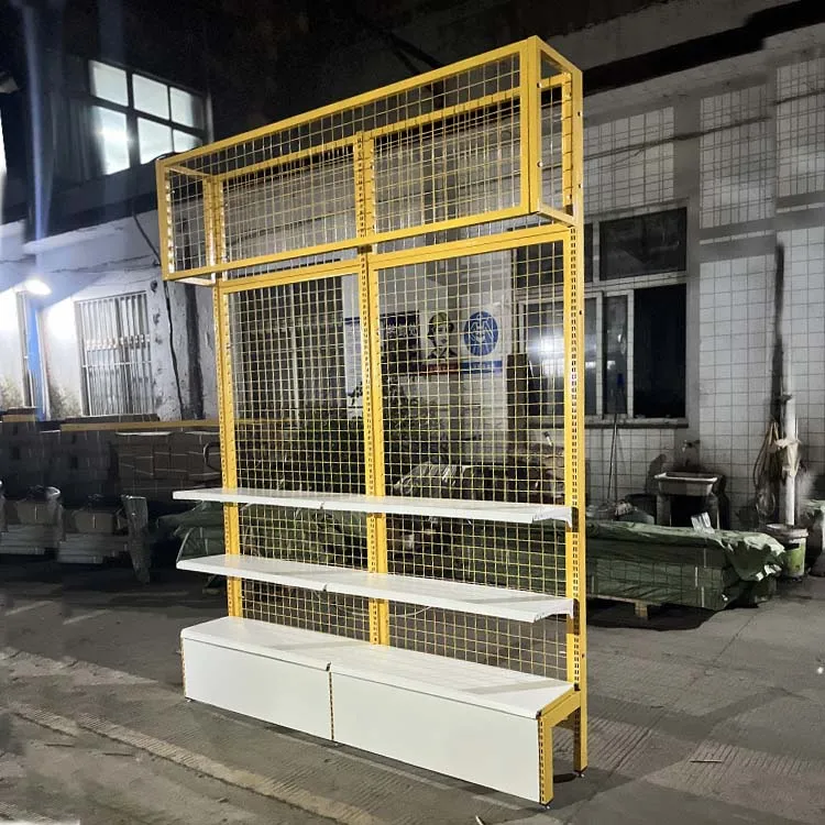 Yellow Mesh Gondola Display Rack Heavy Duty Supermarket Shelving