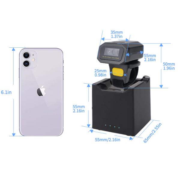 Wireless Finger Ring Scanner 2D QR Code Reader Mini Barcode Scanner for Inventory Management