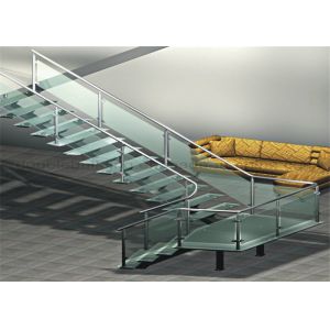 CE Certificated Metal And Glass Staircase , U Shaped Modern Open Staircase
