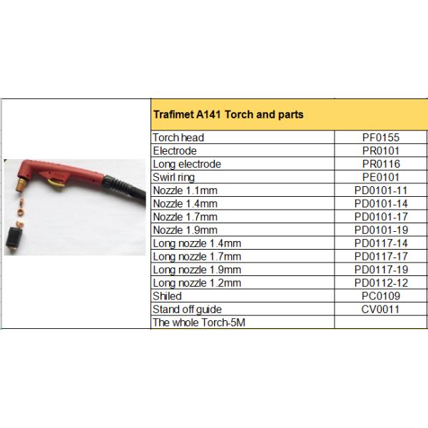 Trafimet A141 Plasma Torch Consumables Nozzle And Electrode For Cutting Torch
