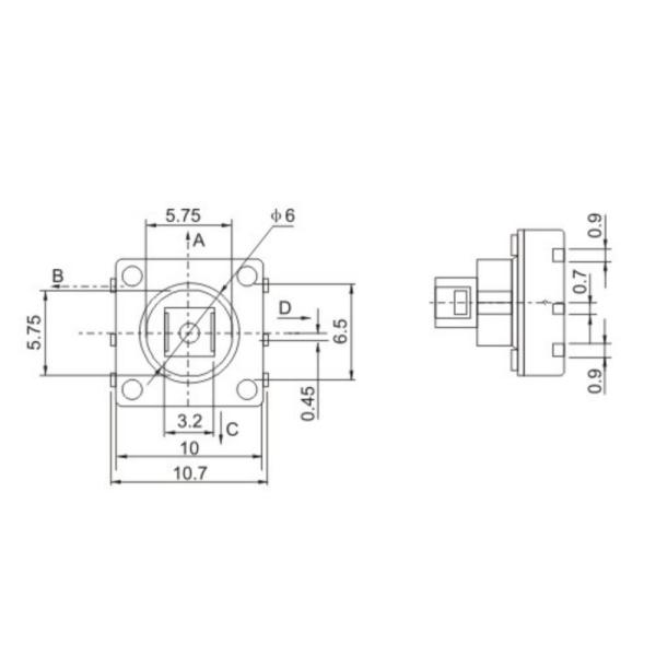 SMD Multi Directional Switch , 10mA DC12V 4 Way Tactile Switch