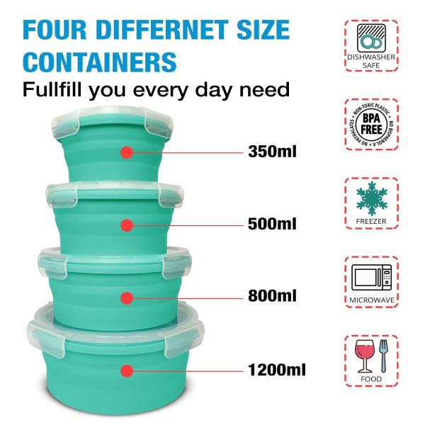 Collapsible Bowls For Camping Set Of 4 Silicone Food Storage Containers With Lids Silicone Lunch Box BPA Free Oven Safe