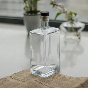 China Rectangular Glass Spirit Bottle Square Glass Whisky Vodka Bottle Custom Glass Bottle on sale