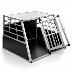 China ALUMINUM Double Dog Crate Key Lock FRONT Door Pet Transport Car Travel Cage Box ZX104A1 on sale
