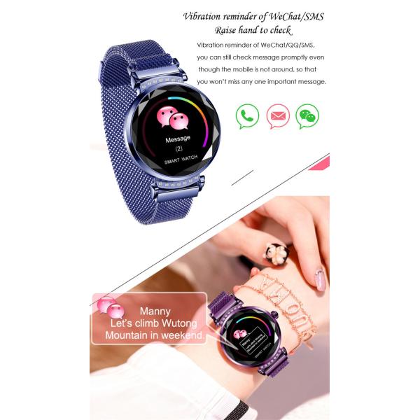 Newest Fashion Lady Smart Watch 3D Diamond Glass Heart Rate Blood Pressure Lady Smart watch 2019