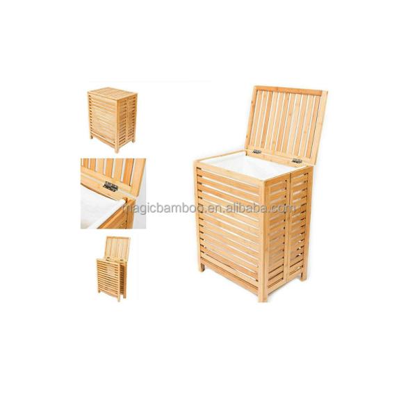 Large Bamboo Bathroom Laundry Hamper Basket For Dirty Clothes Storage