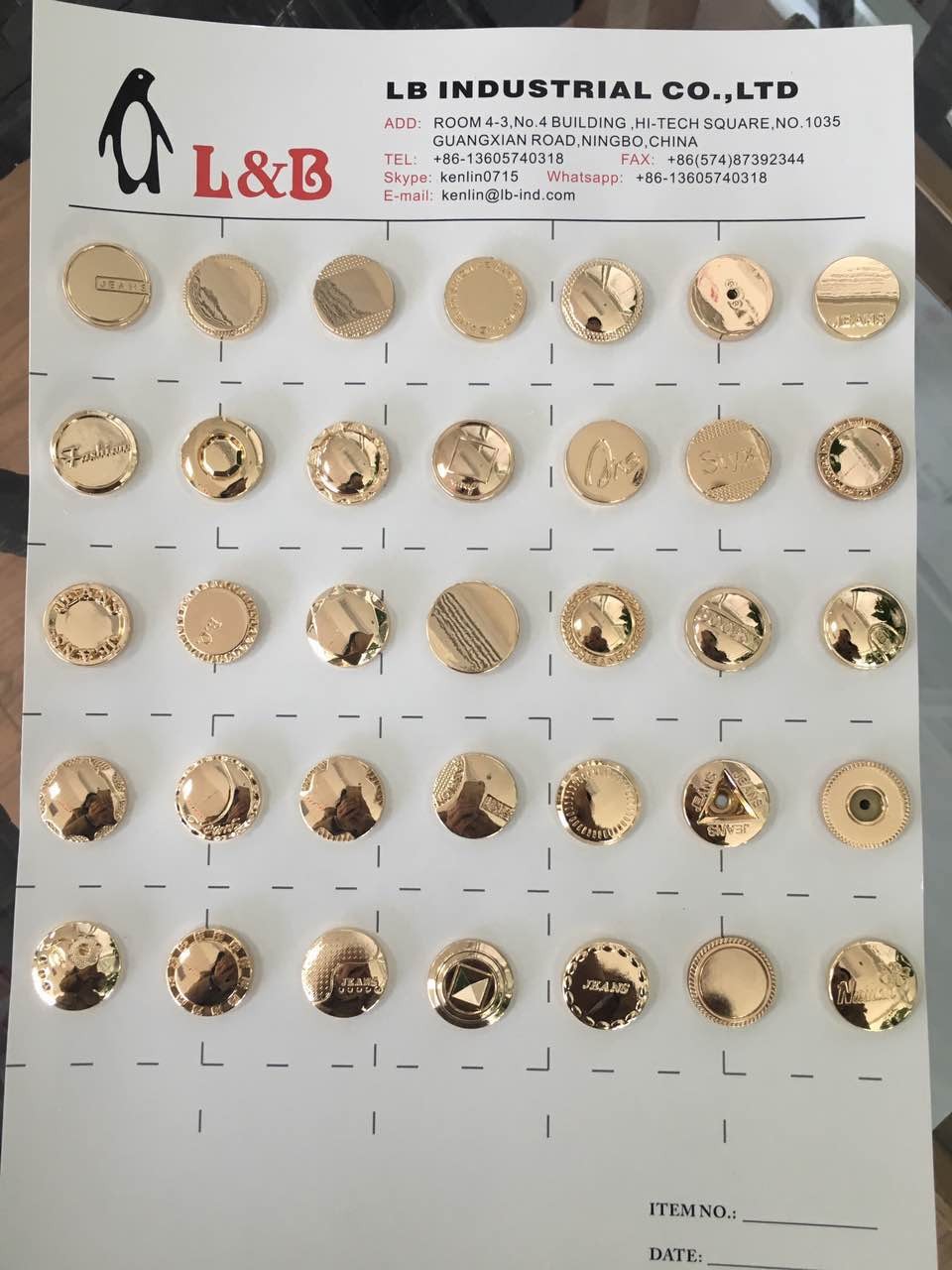 Wholesale custom zinc alloy metal botton Jeans Metal Buttons for lady jeans
