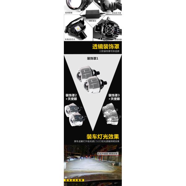 Etclite 2.5 inch Car Led Projector Lens Bulbs Universal 5500K Bi-Led High Canbus Projector Led Headlight For Car