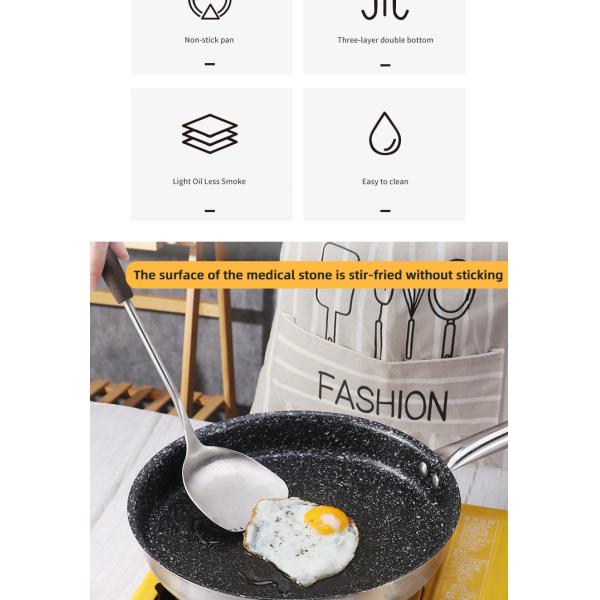 Hot Selling Kitchen Stainless Steel Non Stick Fry Pan Three Layer Double Bottom Medical Stone Frying Pans