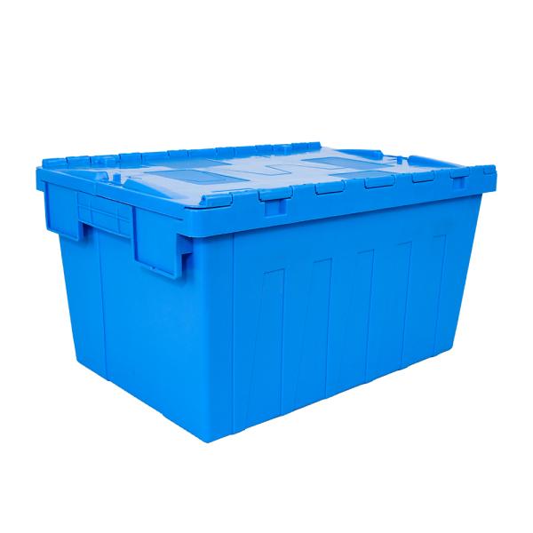 Reusable Attached Lid Container Nestable Logistic Moving PP Solid Box with Hinged Lid
