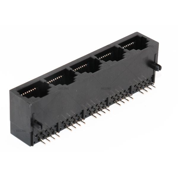 Unshielded RJ45 Multi Port Jack Black Color 1 x 5 With 1.27 mm Terminal Pitch
