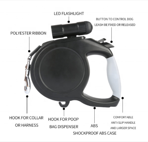 Multifunctional Led Flashlight Pet Retractable Leashes 8m Retractable Tape Dog