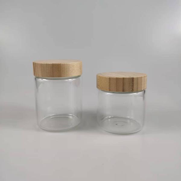 250ml Stocked Sealed Clear Round Borosilicate Glass Jar with Bamboo Lid Color Options