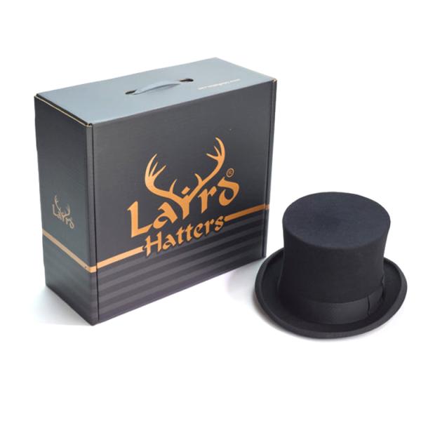 White Cardboard Fedora Hat Shipping Box Luxury Packaging With Ribbon Handle