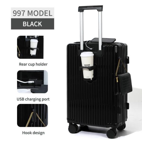 ABS+PVC Multi-Function Cup Holder Suitcase 20/24/28inch Travel Suitcases in Spinner Wheeled Luggage Set 20” Carry-On Trolley Luggage Bag Travel Case