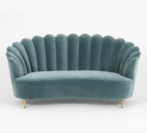 China Wooden Popular Event Furniture Rental Long Back Blue Velvet Fabric Wedding Sofa on sale