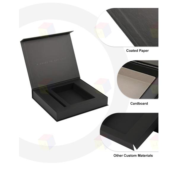 Wholesale Custom Logo Paper Hard Cardboard Black Magnetic Box Gift Packaging With Paper Tray