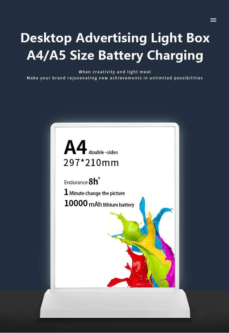 Customized Colors Double-side Vertical A4 Poster Menu Holder Light Box LED Panel Stands