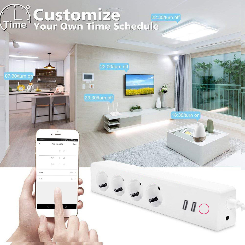 Eu 4 Outlet Smart Usb Power Strip 2kw 16A Smartlife Power Strip