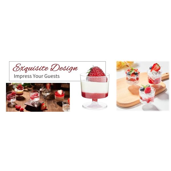 Mini Dessert Cups With Spoons, Pack Disposable Appetizer Cup Mousse Cups Small Plastic Wine Glasses For Serving Individual Pudding Shots, Cocktail,