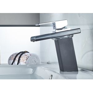 Buy cheap Polished Chrome LED Bathroom Sink Faucet ROVATE Waterfall Glass Spout product