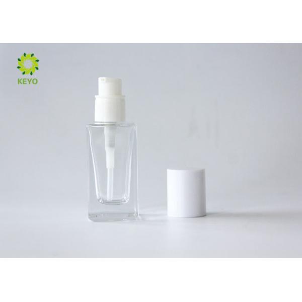 30ml Clear Glass Liquid Foundation Bottle Square Shape With White Pump Cap