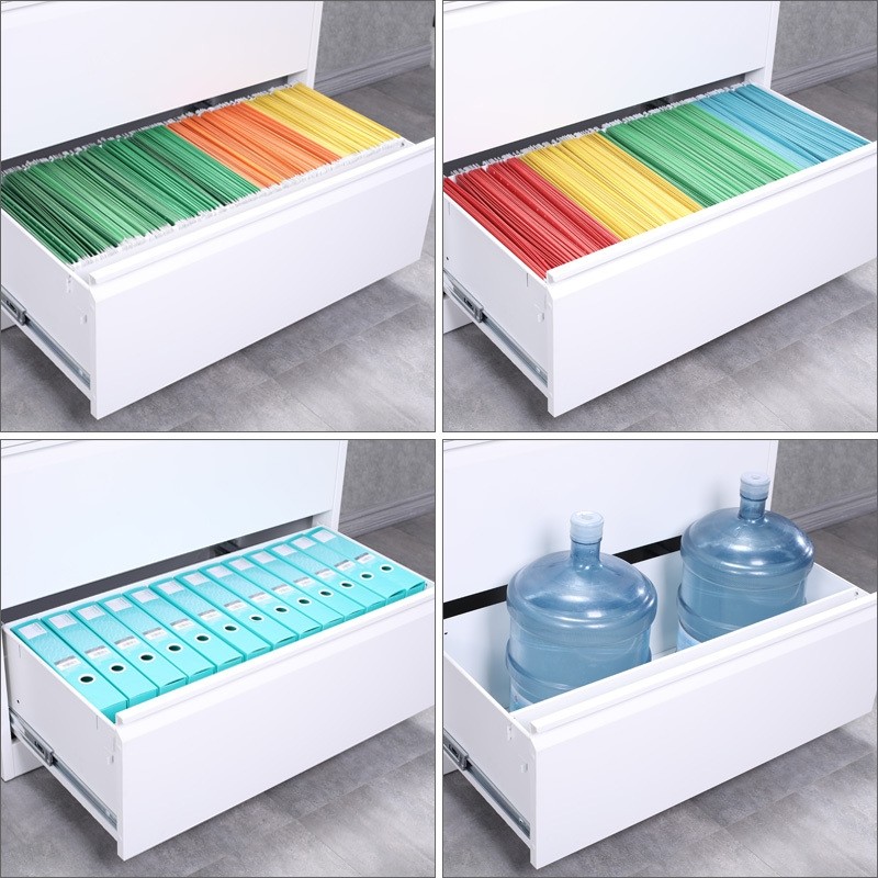 Quality Steel 3 Drawer Lateral File Cabinets Fully Opened Width 900mm