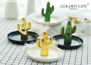 Buy cheap Jewelry Plate Imitated Cactus Jewelry Plate Green Gold Color Ceramic Jewelry Dish product